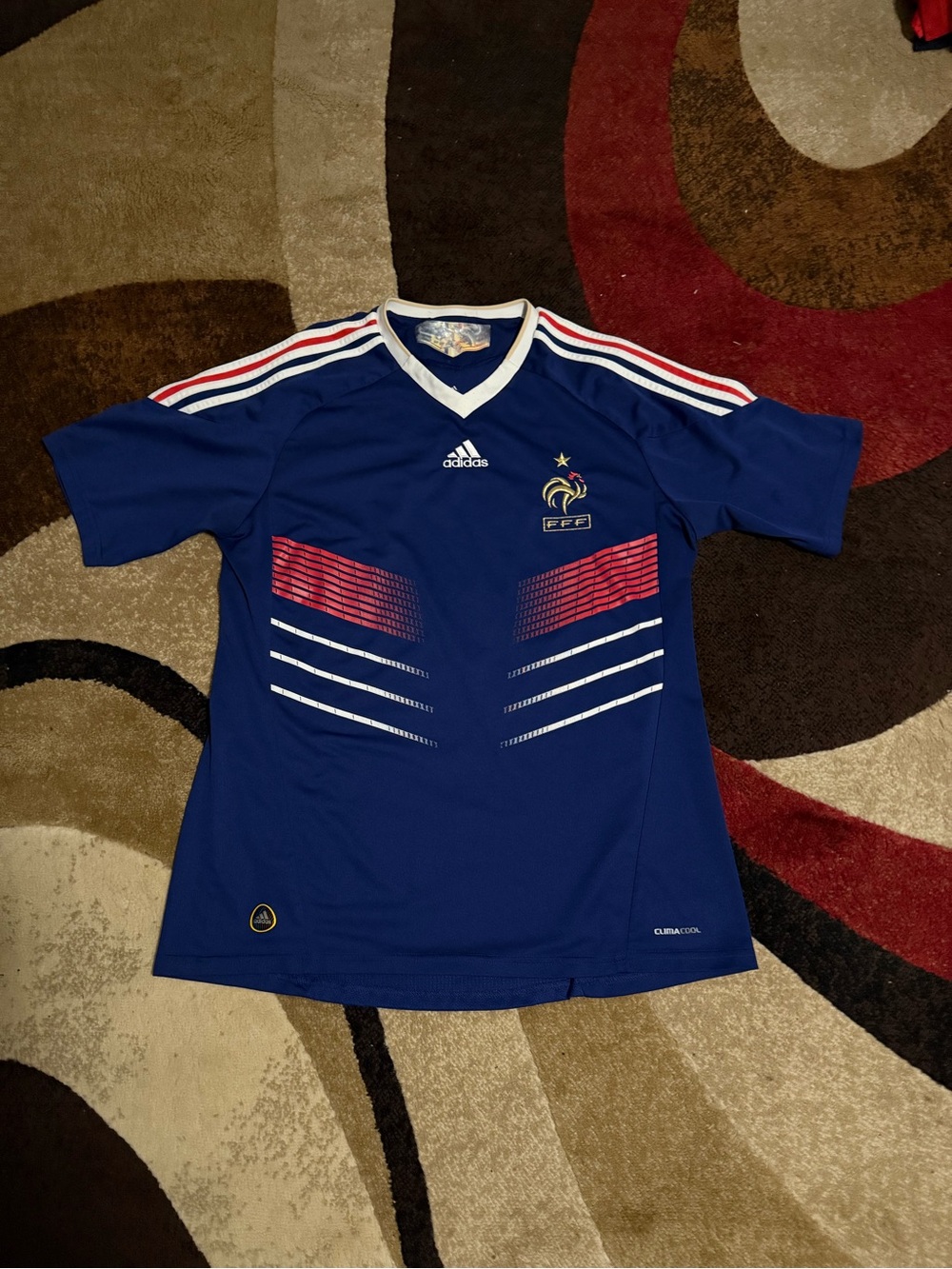 adidas Blue France National Team Soccer Jersey with Red & White Accents